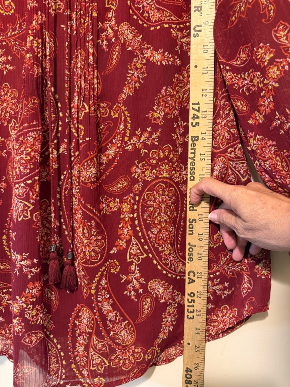 St. John's Bay Red Paisley Tie-Neck Blouse  M - Picture 7 of 9